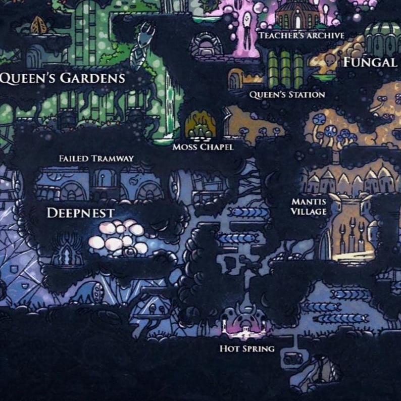 Hollow Knight Map Poster Hallownest Wall Art Unframed Canvas Print hollow-knight-map-poster-hallownest-wall-art-unframed-canvas-print