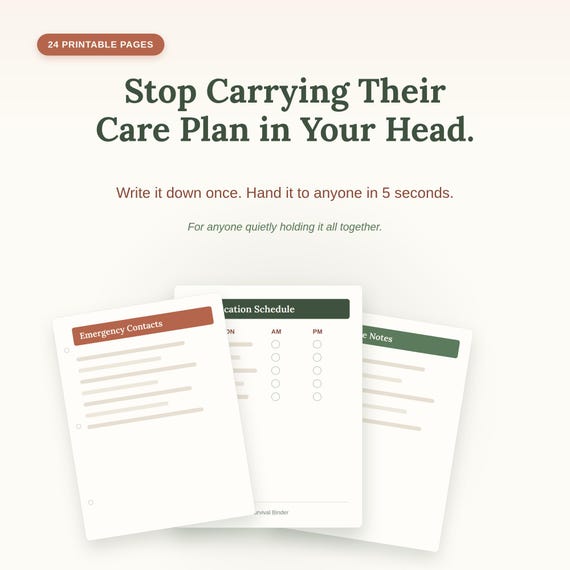 Caregiver Planner Printable, Sandwich Generation Survival Binder, Elderly Parent Care Organizer, Medical Emergency Binder Digital Download