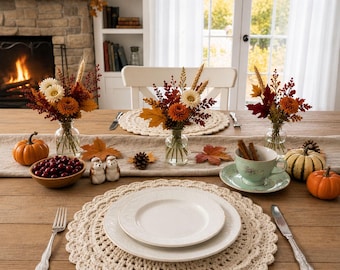 Handmade Crochet Cotton Placemat Set | Boho Farmhouse Table Decor | Rustic Kitchen Homeware