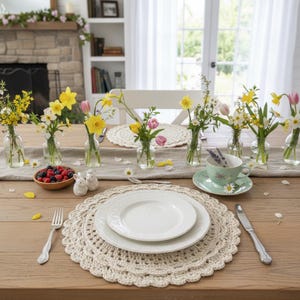 Crochet Cotton Placemat and Coaster: Fluted Edge Design | Handmade Cottage Core | Rustic Table Doily