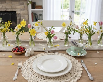 Handmade Crochet Cotton Placemat Set | Boho Farmhouse Table Decor | Rustic Kitchen Homeware
