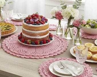 Cotton Crochet Placemat and Coaster: Fluted Edge Design | Elegant Doily Table Decor