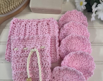 Cotton Crochet Spa Set | Artisanal Washcloth, Soap Saver & Scrubbies | Eco-Friendly | Luxurious Quality | Zero-Waste