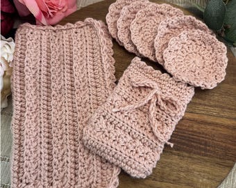 Crocheted Cotton Spa Set | Washcloth, Soap Sack, Facial Scrubbies (Handmade)