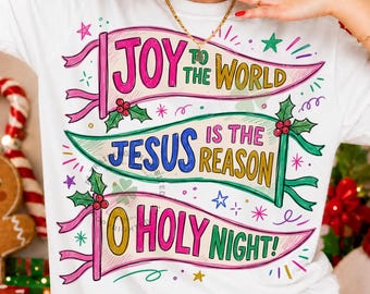 Retro Christmas Pennant Png, Joy to the World Png, Hand Drawn Christmas Doodle, Jesus Is the Reason, Vintage Holiday