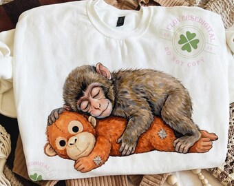 Sad Baby Monkey Png, Viral Macaque With Plush Toy Meme, Cute Emotional Animal Design For Sublimation, Digital Download