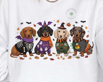 Halloween Dachshund PNG, Cute Wiener Dog Design, Spooky Season Doxie Dog Shirt Graphic, Fall Sublimation, Digital Download