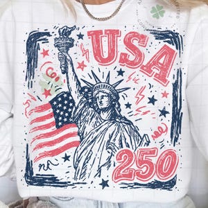 Statue Of Liberty PNG, USA 250 Vintage America Design, Retro Patriotic 4th Of July Clipart, American Flag Digital File Sublimation Download