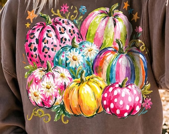 Fall Pumpkins PNG: Preppy Leopard Checkered Polka Dot Colorful Floral Hand Drawn Autumn Design