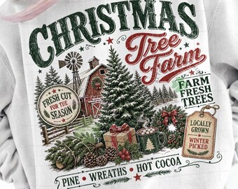Retro Christmas Tree Farm Png, Trendy Xmas Sublimation Design, Vintage Christmas Png, Hot Cocoa Shirt Design