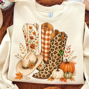 Cowboy Boots Checkered Fall Png, Brushstroke Fall Pumpkin Png, Leopard Print Howdy PNG, Polka Dots Fall Png, Western Cowgirl Autumn Shirt