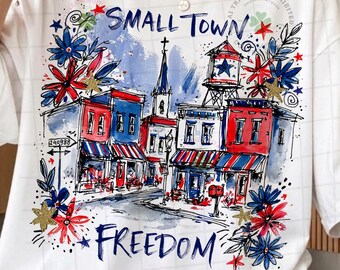 Small Town Freedom USA PNG, Patriotic Memorial Day Design, 4th of July Summer Stars Clipart, American Independence Day Sublimation File