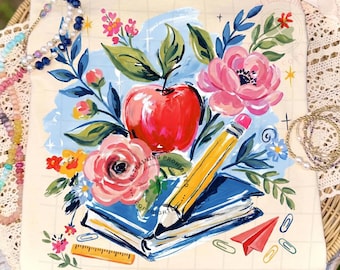 Floral Teacher Pencil PNG, Coquette Teacher Back To School Png, 1st Day Of School Png, Boho Floral Teacher, School Girl Png, Digital Design