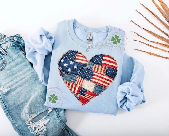 Faux Patchwork USA Heart Png, Faux Patchwork Png, Patchwork Quilted Grandmacore Heart PNG, Retro Coquette Flag Png, Cottage Core Gingham