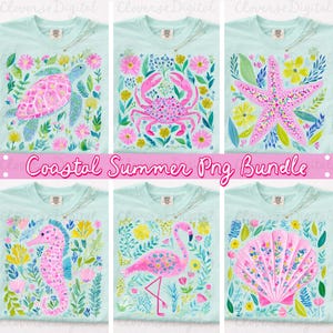 Preppy Summer Png Bundle, Colorful Summer, Retro Summer Shirt Design PNG, Coastal Graphic, Pink Beach Shirt Design, Trendy Vacation