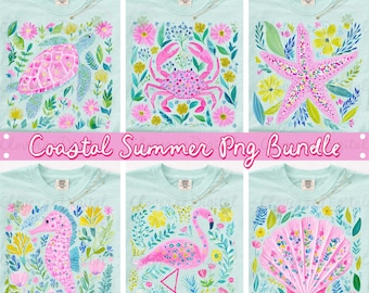 Preppy Summer Png Bundle, Colorful Summer, Retro Summer Shirt Design PNG, Coastal Graphic, Pink Beach Shirt Design, Trendy Vacation