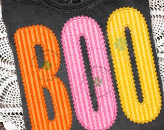Retro Striped BOO PNG, Halloween Varsity Seersucker Design, Cute Spooky Season Digital Download