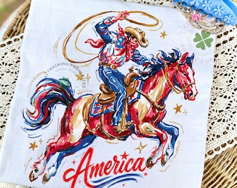 America Western Png, Western Cowgirl PNG, Patriotic Rodeo png, Fourth Of July Sublimation Design, USA Cowboy DTF Download