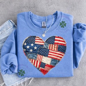 Faux Patchwork USA Heart Png, Faux Patchwork Png, Patchwork Quilted Grandmacore Heart PNG, Retro Coquette Flag Png, Cottage Core Gingham image 2