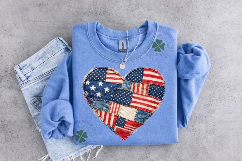 Faux Patchwork USA Heart Png, Faux Patchwork Png, Patchwork Quilted Grandmacore Heart PNG, Retro Coquette Flag Png, Cottage Core Gingham image 2