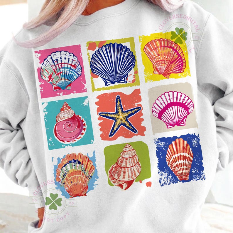 Brushstroke Seashell Clam Summer PNG, Beach Vibes preppy girly summer(Digital Download) image 5