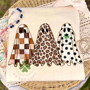 Preppy Ghosts Trio PNG, Cozy Fall PNG, Cute Halloween png, Checkered Ghost PNG, Boho Fall Digital Download image 4