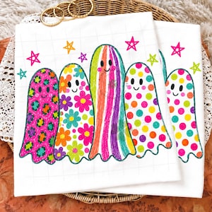 Preppy ghost Halloween colorful leopard Png, ghost movies Png, glitter tee Png, Viral Png, Preppy girly ghost Png, funny halloween