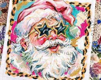 Preppy Brushstroke Santa Claus Png, Colorful Leopard Glitter Christmas Santa png, Merry Christmas png, Vintage Santa, Girly Christmas Png