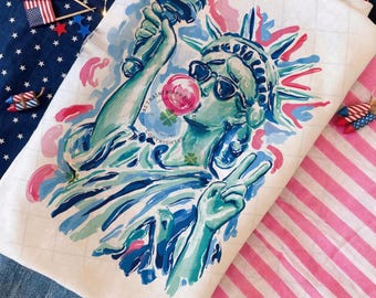 Preppy Brushstroke Statue of Liberty Blowing Bubble Png, USA Png, America 4th July Png Design, Girly Png