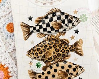Preppy Fish Png, Checkered Leopard Polka Dot Fish Sublimation, Trendy Fishing Png, Boutique Lake Life Shirt Design, Girly Summer Png