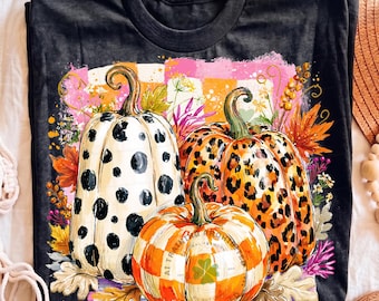 Preppy Pumpkins Trio PNG, Fall Pumpkin PNG, Leopard Pumpkin png, Checkered Pumpkin PNG, Boho Autumn Pumpkin Digital Download