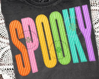 Retro Striped Spooky PNG, Halloween Varsity Seersucker Design, Cute Spooky Season Digital Download