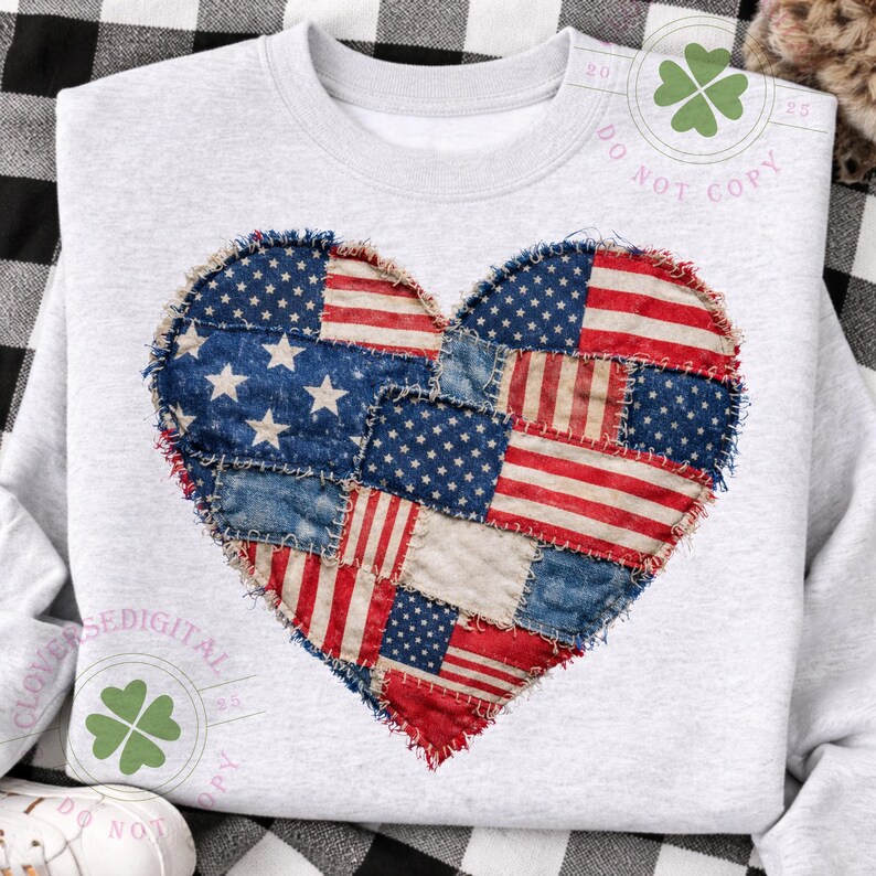 Faux Patchwork USA Heart Png, Faux Patchwork Png, Patchwork Quilted Grandmacore Heart PNG, Retro Coquette Flag Png, Cottage Core Gingham image 4