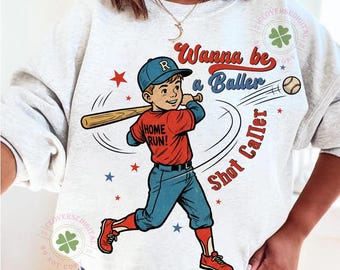 Wanna Be A Baller Shot Caller Png, Retro Baseball-Shirt Design, Vintage Baseball, Baseball Junge Png, Baseball Zitat Design Png, digitale Datei