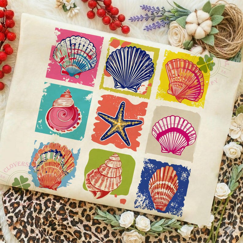 Brushstroke Seashell Clam Summer PNG, Beach Vibes preppy girly summer(Digital Download) image 4