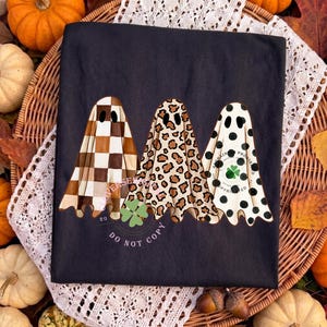 Preppy Ghosts Trio PNG, Cozy Fall PNG, Cute Halloween png, Checkered Ghost PNG, Boho Fall Digital Download image 6