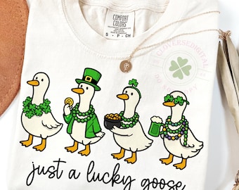 Jolie oie porte-bonheur St Patrick PNG, conception drôle de trèfle d'oie, Clipart d'oie de la Saint-Patrick, rétro Irish Goose PNG, Coquette Lucky Goose