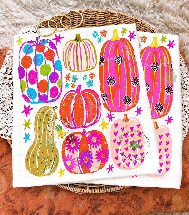 Colorful Pumpkin PNG, Hand Drawn Fall Pumpkin Collage Sublimation, Cute Polka Dot Floral Pumpkin Shirt Png, Trendy Autumn Fall Stars Png image 4