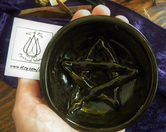 Black Pentagram - Personal Path Tool - Altar Tool - Crystal Charger Bowl - Handmade Stoneware - Stoneware Pentagram Bowl