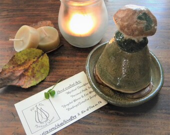 Snuffer Set - Mushroom & Yarrow - Stoneware Snuffer - Personal Path Tool - Altar Tool - Earth Elemental