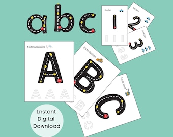 Alphabet  & Numbers Road Trace Letters Tracing Mat Road Numbers Racetrack Alphabet Road Tracing Road Alphabet Tracing Card ABC Road Letter