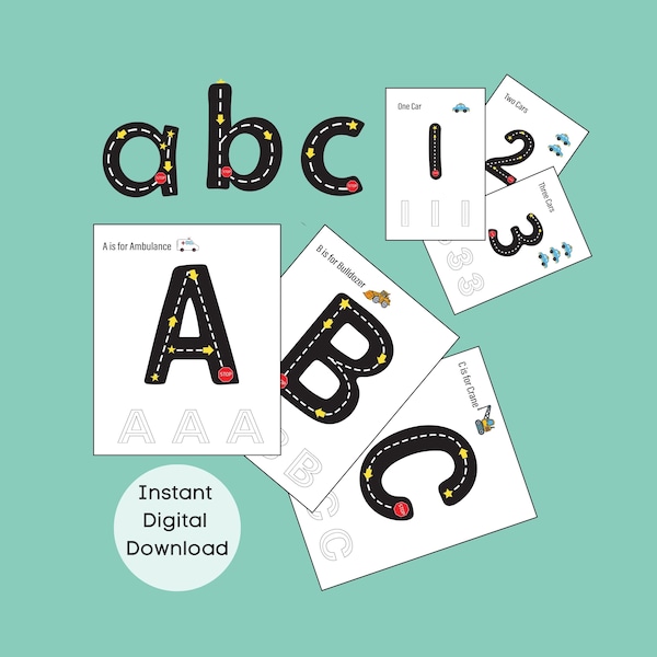 Alphabet  & Numbers Road Trace Letters Tracing Mat Road Numbers Racetrack Alphabet Road Tracing Road Alphabet Tracing Card ABC Road Letter