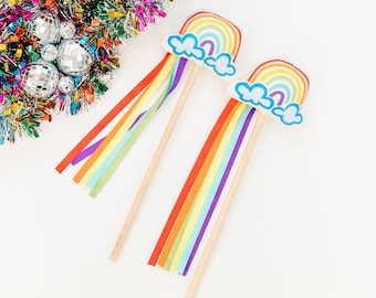 Rainbow Magic Wand Rainbow Birthday Party Favors Rainbow Party Favors Ribbon Wand Fairy Wand Girl 1st Birthday Party Favors Rainbow Wand