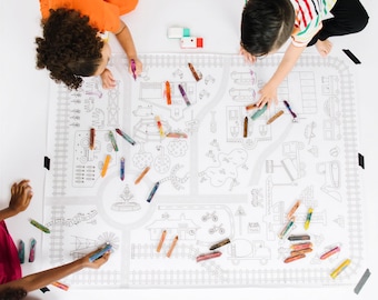 Transportation Coloring Poster: Road and Train Play Mat (Large Sizes)