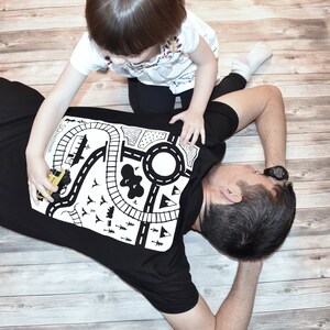 Dads T Shirt Train Playmat, Mens Organic Play Mat T shirt, Toddler Travel Train Mat, Imaginative Play, Daddy Gift from toddler, Play on Dad