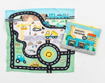 Automat en zakje Speelgoedautodrager Draagbaar speelgoed voor op reis Road Trip Speelgoed Reisspeelkleed Klein reisspeelgoed Zintuiglijke auto Caddy Opvouwbare automat