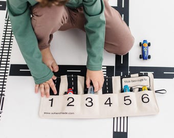 Organische Spielzeugauto-Rolle, kleine Autos, Spielzeugauto-Aufbewahrung, Kindergeburtstagsgeschenk, Geschenk für Jungen, Reisespielzeug, Geschenk für Kinder unter 35 €, tragbare Auto-Spielmatte