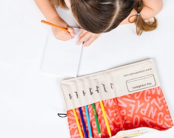 Kids Colored Pencils, Home school Supplies, Travel Pencil Pouch, Montessori Materials, Waldorf School Supplies, Organic School Supplies