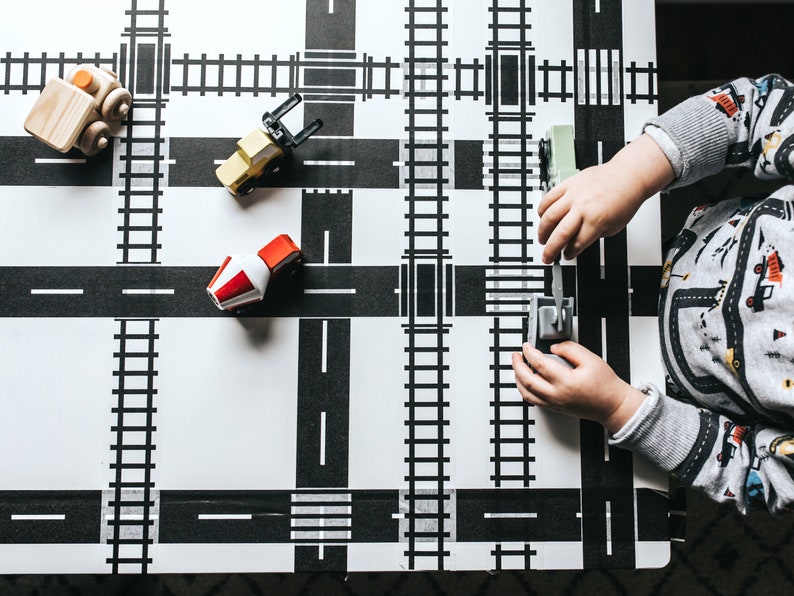 Road Tape Train Tape Track Tape Toddler Washi Tape Indoor Toddler Activity Street Tape Roadway Stickers Road Stickers Train Decor Tape Kids image 3