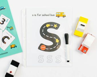 Preschool Alphabet Workbook: Road Trace Letters and Numbers 1-10